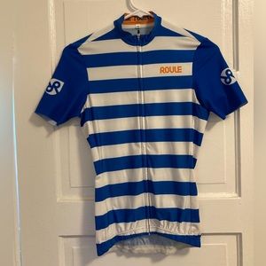 Vibrant blue and white cycling jersey